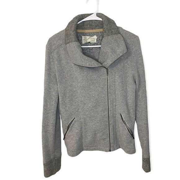 anthropologie saturday sunday zipup moto coat Cotton Wool Blend Knit Collar Gray - Picture 1 of 5